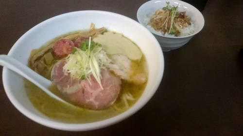 「【限定】冷やし塩拉麺+豚ほぐし飯」@麺屋 心羽の写真