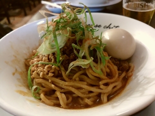 「汁なし担々麺850円＋ビール」@麺庵ちとせの写真