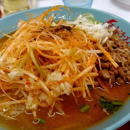 「ネギ味噌ラーメン（ニンニク多め）＋納豆」@くるまやラーメン 東村山店の写真
