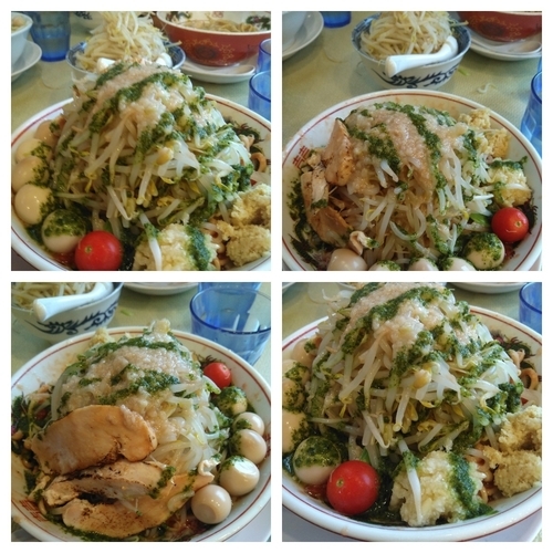 「トマトラーメン（冷やし、ニンニク、ショウガ、アブラ）＋うずら」@らーめん いち大の写真