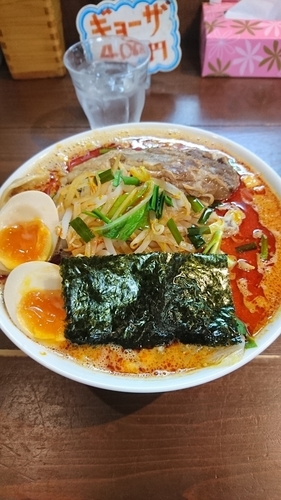 「コク辛そば 大盛 煮卵」@支那そば 正月屋の写真