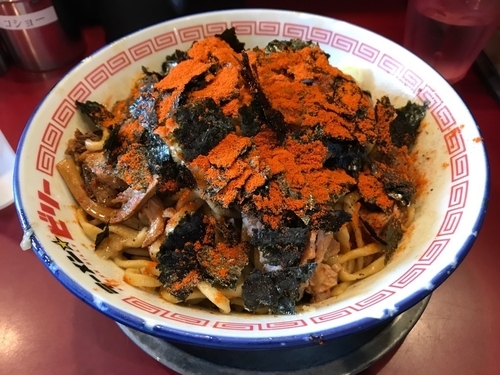 「豚入りまぜそば 950円 辛味3 30円」@ラーメン☆ビリーの写真