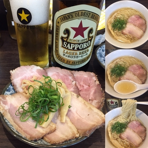 「塩ラーメン680円+チャーシュー250円+ビンビール500円」@かしわぎの写真