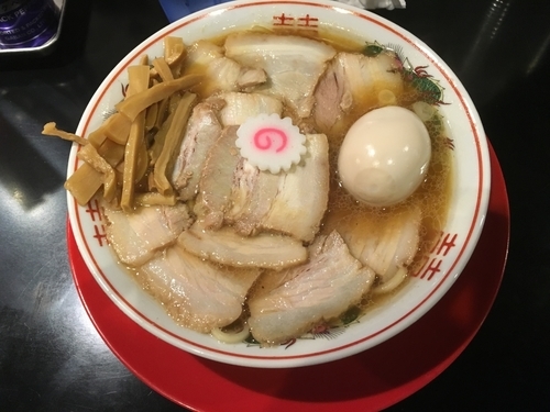 「肉煮干し中華そば+味玉／￥780+100」@肉煮干し中華そば さいころの写真