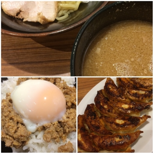 「ゴマ辛つけ麺＋餃子+肉担々丼セット」@横浜家系ラーメン 壱角家 新宿3丁目店の写真