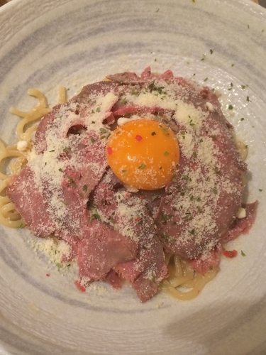 「鰹と煮干し出汁の冷やしクリームビースト」@ローストビーフ油そば ビーストの写真