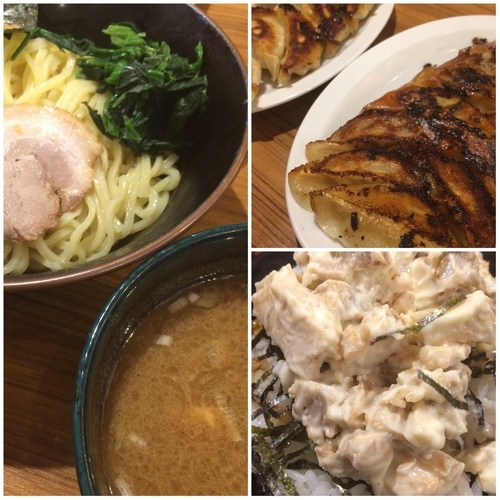 「濃厚魚介つけ麺+餃子+マヨチャー丼」@横浜家系ラーメン 壱角家 新宿3丁目店の写真