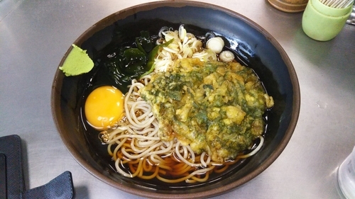 「冷やしかけそば+玉子+春菊天」@ポンヌッフの写真