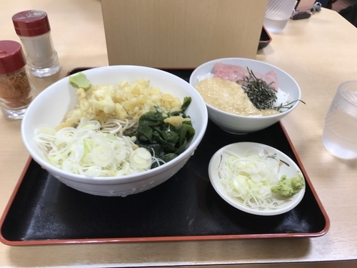 「まぐろ丼セット 冷やしたぬきそば」@梅もと 船橋店の写真
