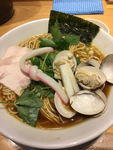 「鶏・煮干・蛤のトリプルSOBA」@Ginza Noodles むぎとオリーブの写真