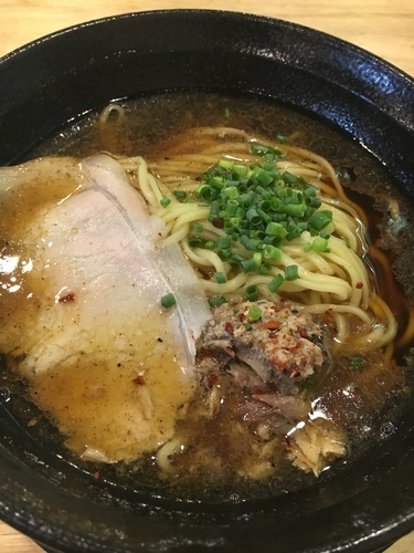 「背脂サバしぼり醤油ラーメンとわさび飯」@福島壱麺の写真