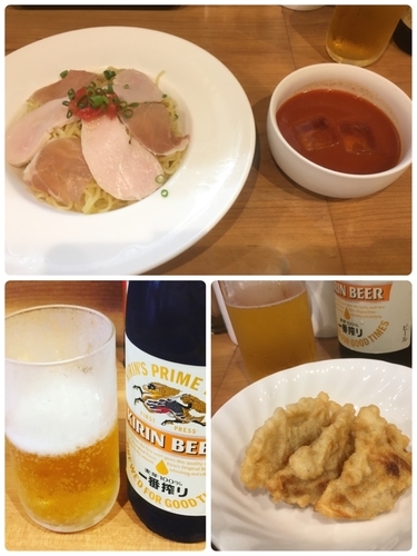 「トマトつけ麺、揚げ餃子、ビール中瓶」@MEN-YA DAISUKEの写真