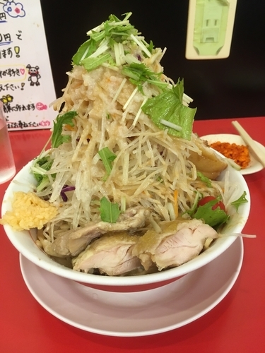 「冷やし中華＋豚1枚」@鷹の目 獨協大学前本店の写真