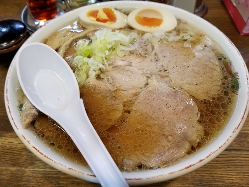 「朝　味玉チャーシューメン　醤油　大盛」@らあめん 寸八 総本店の写真
