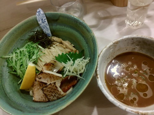 「烏賊煮干しつけそば850円+ﾋﾞｰﾙ+日本酒」@麺処 きなりの写真