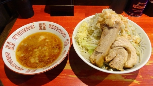 「小つけ麺 エビ味（850円）ニンニクアブラ」@ラーメン二郎 会津若松駅前店の写真