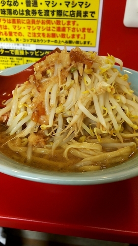 「ミニラーメン(野菜少なめ) ニラキムチ」@立川マシマシ 足利総本店の写真