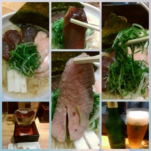 「【季節限定】鮪塩冷やし1300円＋日本酒＋ビール」@ラーメン 巌哲の写真