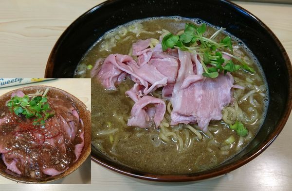 「煮干ラーメン（青）550　ローストビーフ丼・小300」@煮干ラーメンとローストビーフ パリ橋の写真