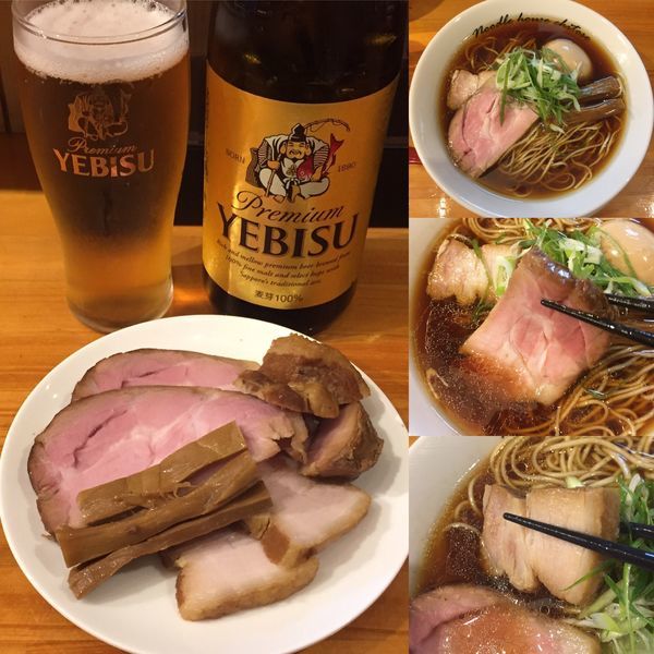 「醤油750円+エビス中瓶600円+チャーシュー250円」@麺庵ちとせの写真
