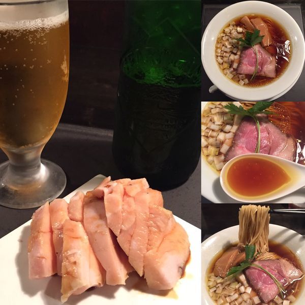 「醤油らぁめん780円+ハートランド500円+鶏ワサ300円」@KaneKitchen Noodlesの写真