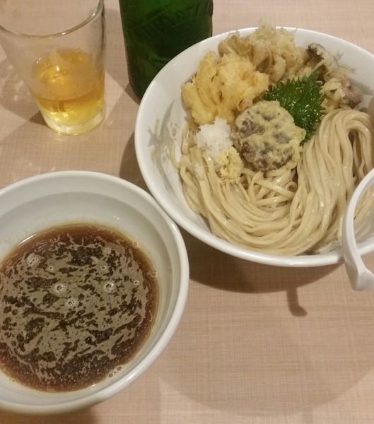 「限定　秋の天ぷらつけ麺800円＋ハートランドビール50」@らーめん カッパハウスの写真