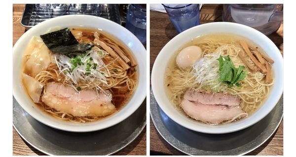 「醤油の旨味ソバ＋皮ワンタン 味玉汐の旨味ソバ」@Tomboの写真
