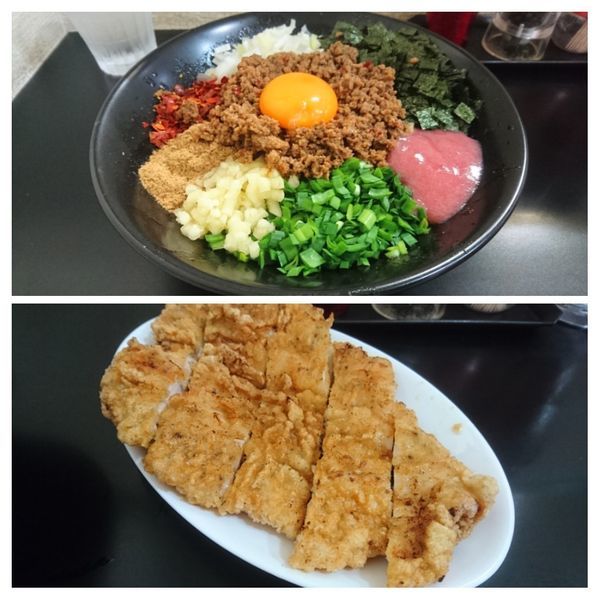 「【期間限定】台湾まぜそば(追い飯付)+揚げチキン」@自家製麺SHINの写真