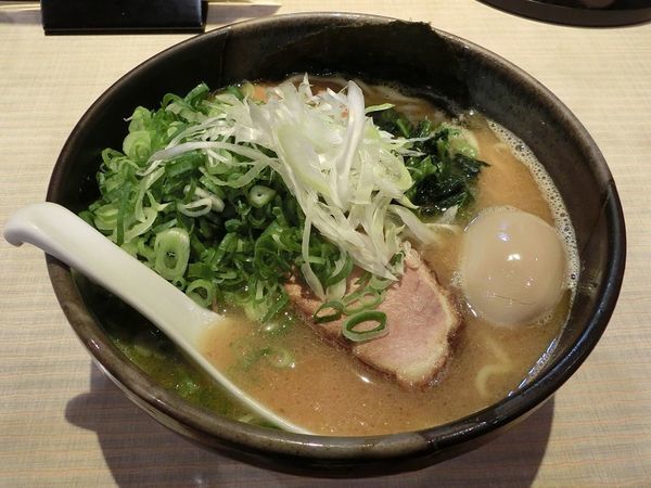 「鐙らぁめん大盛(太麺)+九条ネギ+煮たまご」@麺や鐙壱番の写真