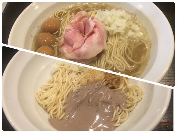 「秋刀魚煮干蕎麦、秋刀魚の肝の和え玉、うずらの味玉」@灰汁中華 丿貫 福富町本店の写真