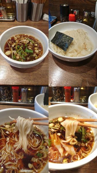 「『醤油のつけソバ 中+皮ワンタン(￥850+100)』」@Tomboの写真