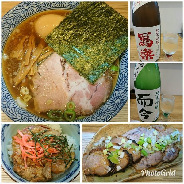 「中華そば＋豚ばらナンコツごはん＋おつまみチャーシュー＋日本酒」@中華そば専門 とんちぼの写真