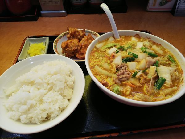 「スタミナラーメンセット小(ライス＋唐揚げ)」@天理スタミナラーメン 本店の写真
