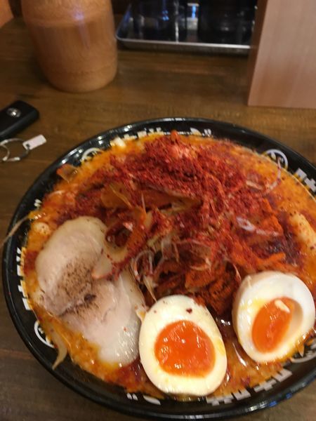 「ファイヤーエクストリーム味噌ラーメン+半熟卵(980円)」@味噌のジョーの写真