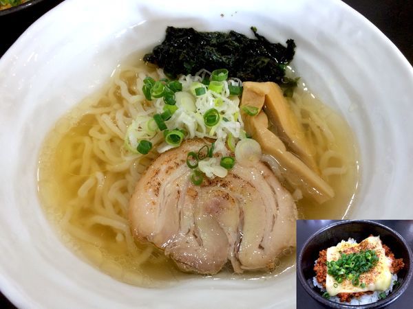 「塩そば（700円）＋辛肉チーズ丼（250円）」@まぜそば 一心不乱の写真