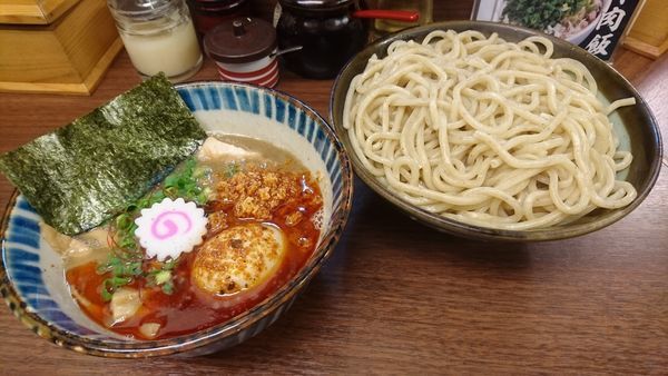 「辛搾り(中・あつもり)+味玉(クーポン)」@つけめん 三三㐂の写真