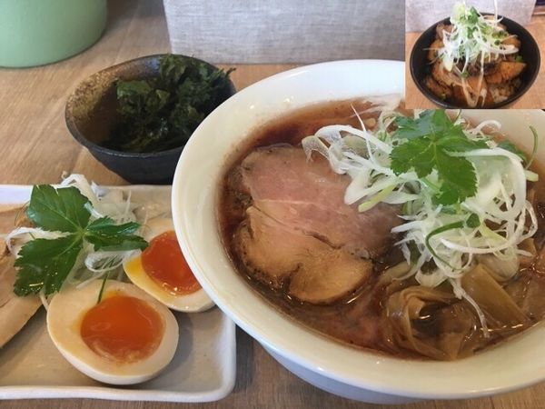 「全部のせ海老汐らぁめん（八分盛）1000円、肉めし300円」@らぁめん蓮華の写真