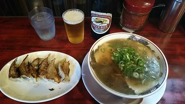 「ビール小350円、ミニらーめん550円、餃子250円」@本家第一旭 たかばし本店の写真