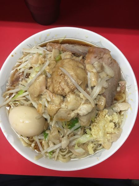 「小ラーメン ➕ 味玉子  全部」@ラーメン二郎 上野毛店の写真