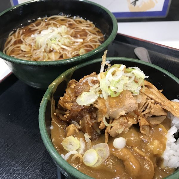 「朝食セット(カレー丼)(¥360)+豚皿(クーポン)」@ゆで太郎 西五反田本店の写真