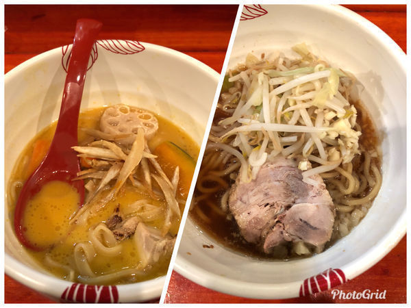 「カボチャの味噌白湯＆あす花 ”J” (共にハーフで)」@麺処 あす花の写真