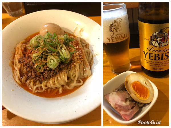 「担担麺 (汁なし) ¥850 with エビス中瓶 ¥600」@麺庵ちとせの写真
