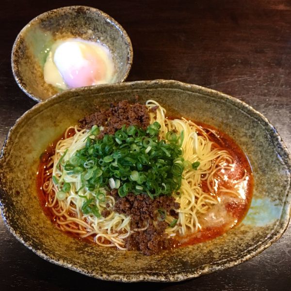 「汁なし担担麺Excella大盛(680円) 温泉玉子(50円)」@汁なし担担麺 くにまつ 中電前店の写真