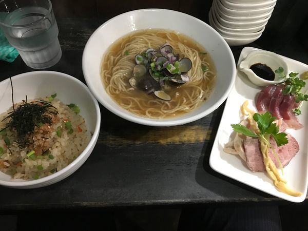 「【限定】しじみ出汁とはまちのかけそば定食」@らぁめん こはくの写真