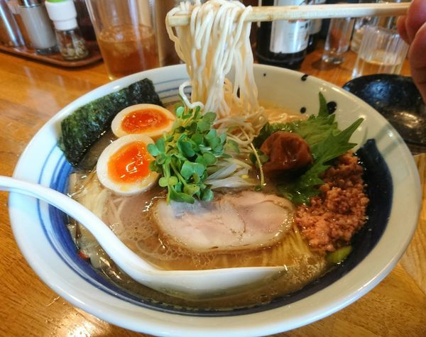 「【期間限定】梅鶏そば750円＋ウーロン杯  他」@麺屋 鶏口の写真