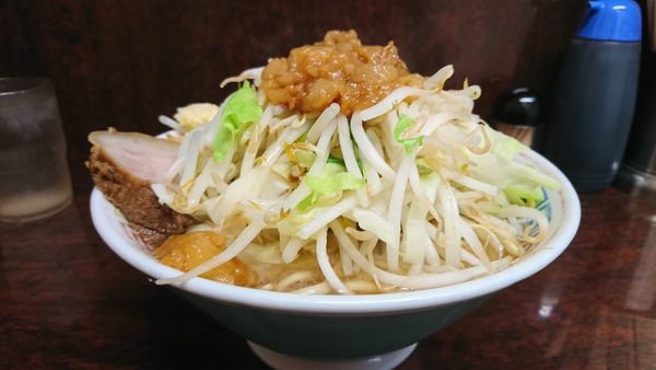 「ミニラーメン カタメヤサイアブラオオメニンニク少し」@ラーメン二郎 めじろ台店の写真