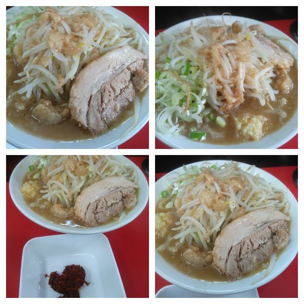 「らーめん（野菜ニンニクチョイマシ、アブラ、ネギ）＋辛タレ」@ラーメン一心の写真
