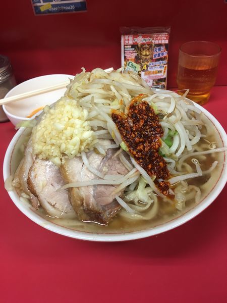 「大豚ヤサイニンニクカラメラー油生卵」@ラーメン二郎 千住大橋駅前店の写真