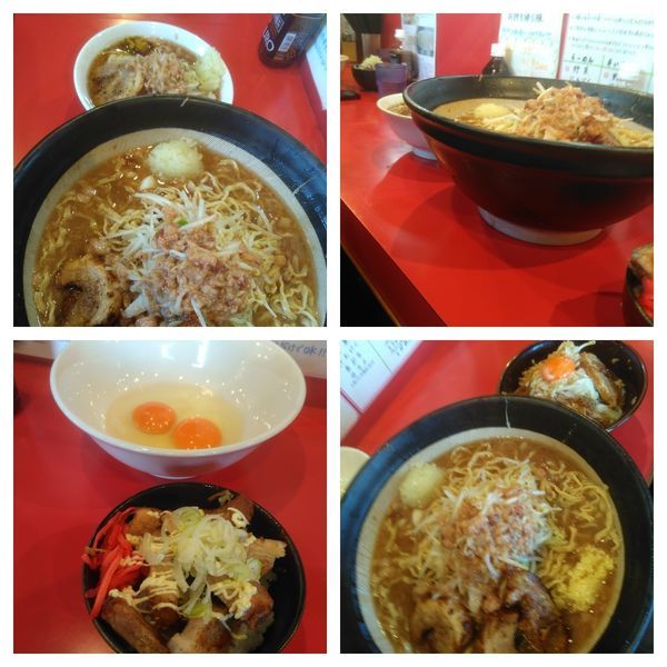 「大ラーメン＋生卵×２＋タマネギ＋ミニ豚丼」@麺屋 桐龍の写真