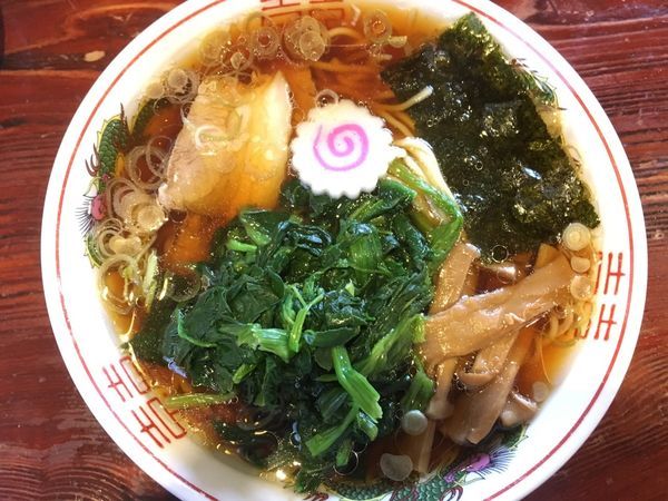 「ラーメン 650円（ほうれん草+100円）」@水戸中華そば むじゃき食堂の写真